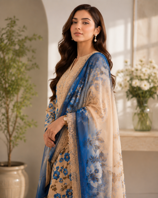Unstiched Fatima Zehra Lawn Suit 3PC