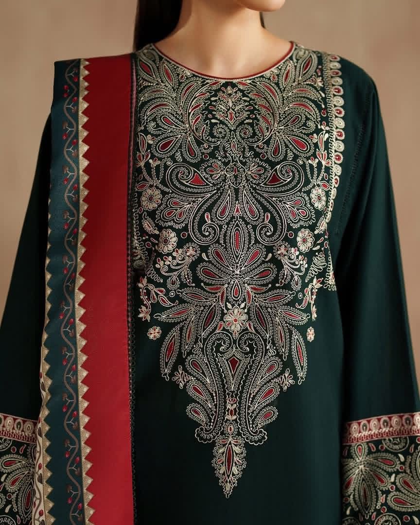 JAZMIN- 3PC LAWN EMBROIDERED SHIRT WITH SLUB MUNAAR DUPATTA AND EMB TROUSER -DPC-3672