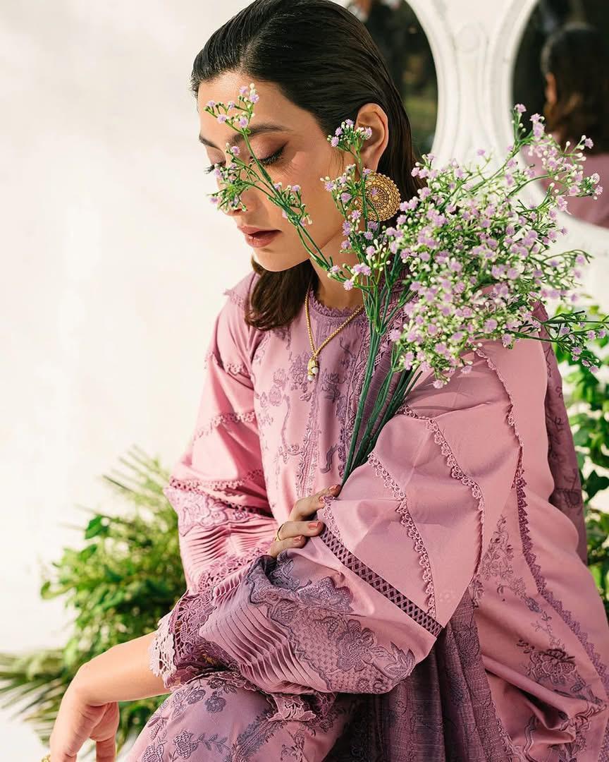 BIN ILYAS - 3PC LAWN EMBROIDERED SHIRT WITH KHADDI NET DUPATTA AND TROUSER -DPC-4273