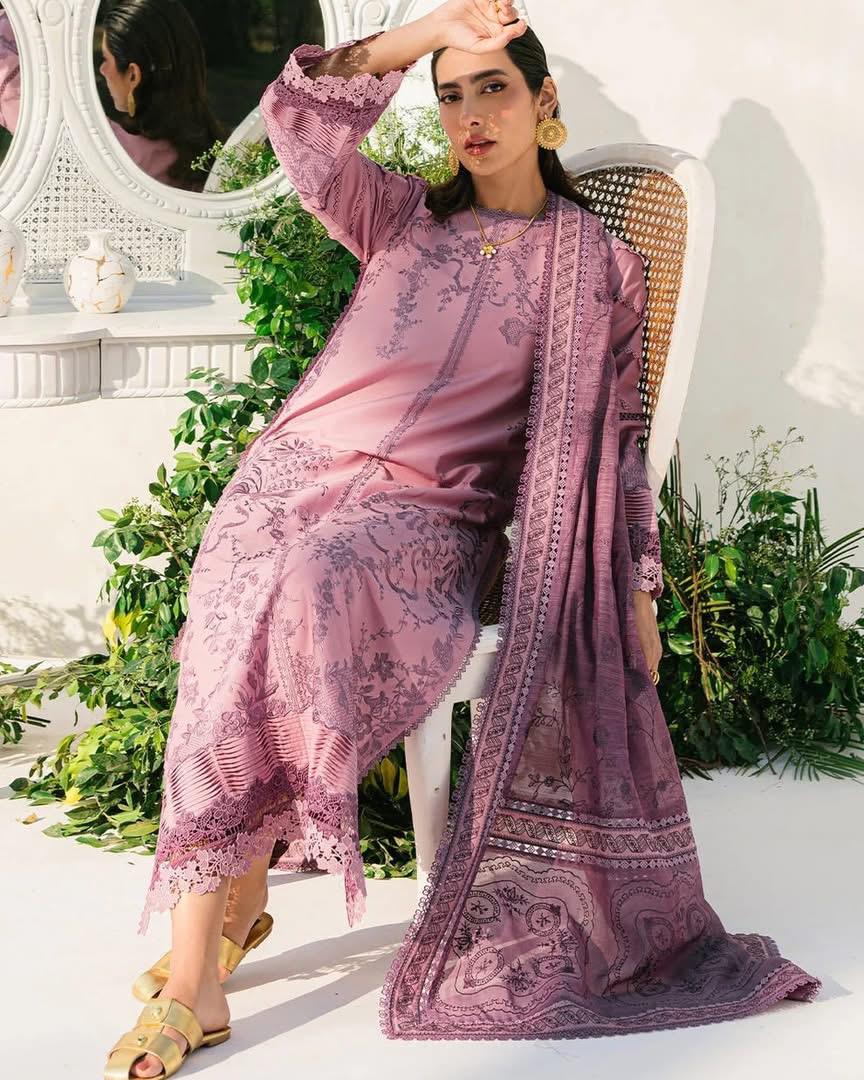 BIN ILYAS - 3PC LAWN EMBROIDERED SHIRT WITH KHADDI NET DUPATTA AND TROUSER -DPC-4273