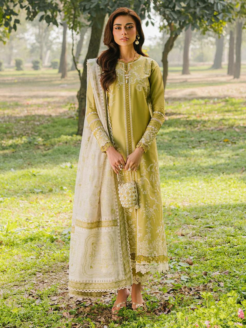 BIN ILYAS- 3PC LAWN EMBROIDERED SHIRT WITH KHADDI NET DUPATTA AND TROUSER -DPC-3759