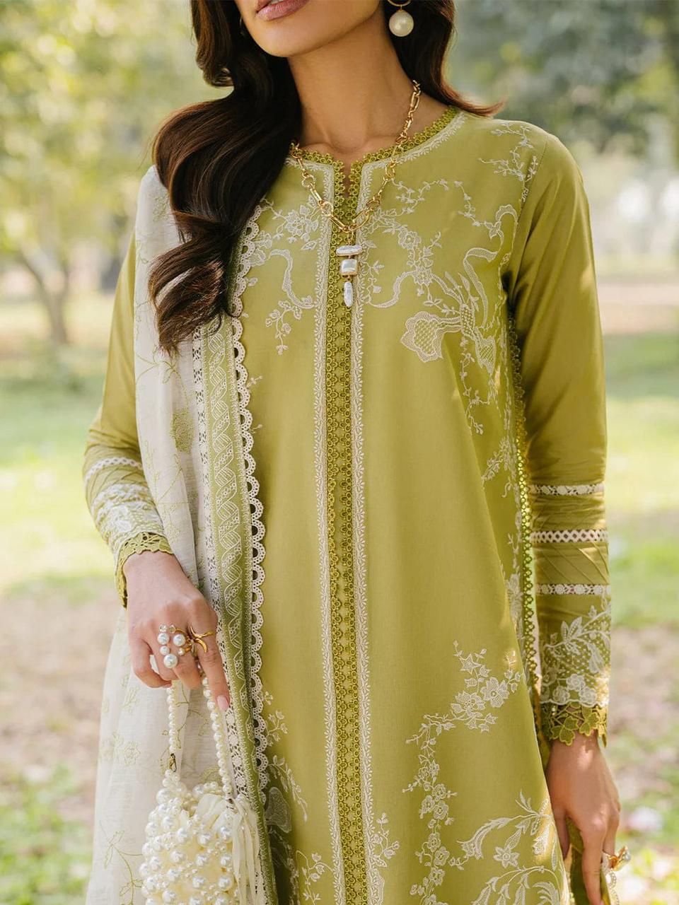 BIN ILYAS- 3PC LAWN EMBROIDERED SHIRT WITH KHADDI NET DUPATTA AND TROUSER -DPC-3759