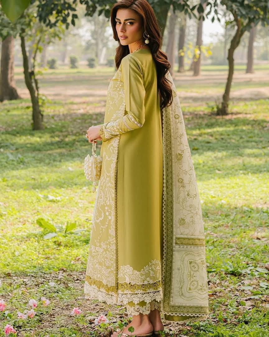 BIN ILYAS- 3PC LAWN EMBROIDERED SHIRT WITH KHADDI NET DUPATTA AND TROUSER -DPC-3759