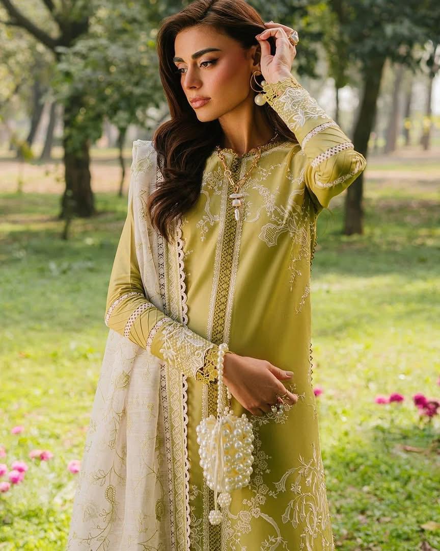 BIN ILYAS- 3PC LAWN EMBROIDERED SHIRT WITH KHADDI NET DUPATTA AND TROUSER -DPC-3759