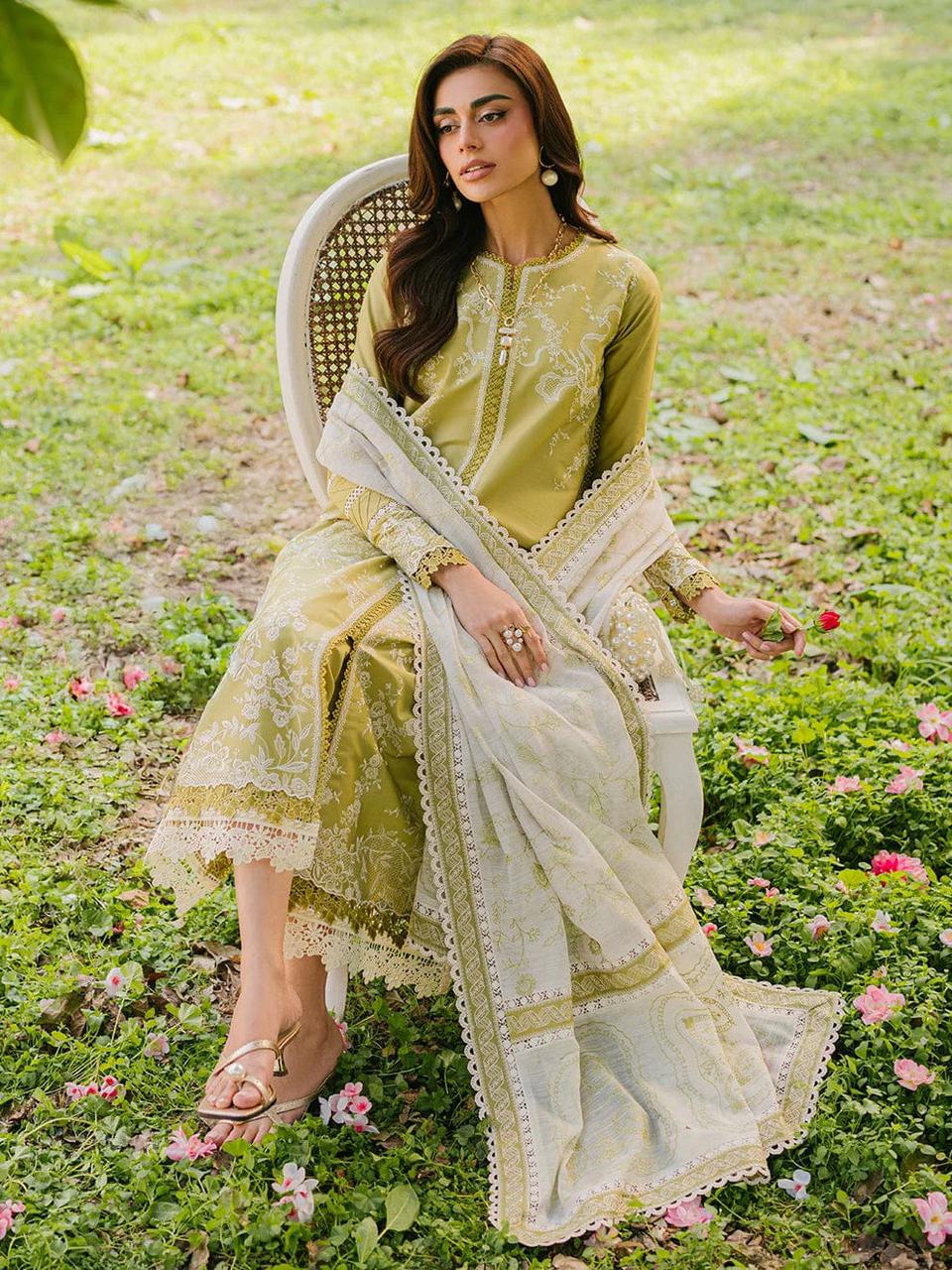 BIN ILYAS- 3PC LAWN EMBROIDERED SHIRT WITH KHADDI NET DUPATTA AND TROUSER -DPC-3759