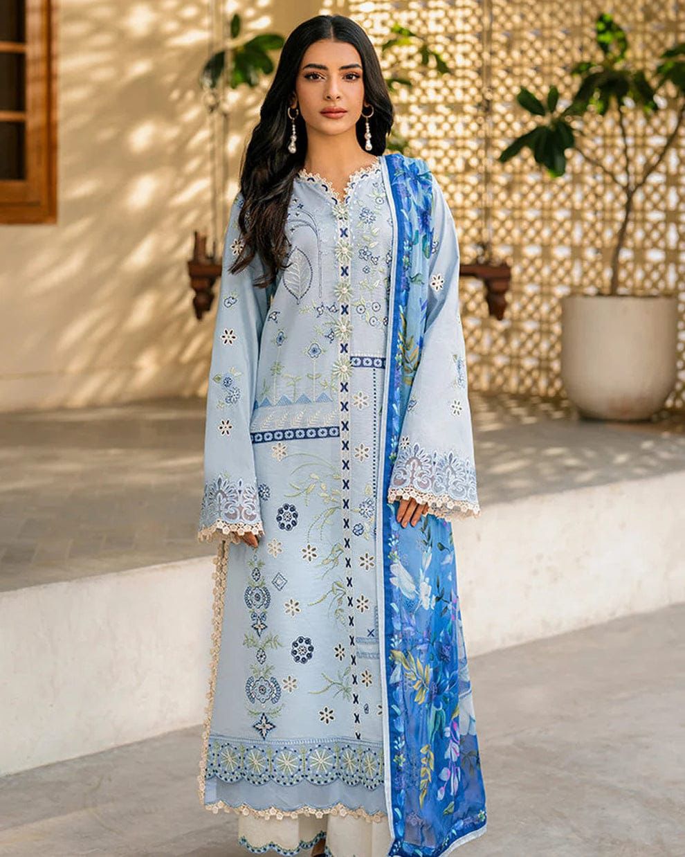 ROHENAZ - 3PC LAWN EMBROIDERED SHIRT WITH KHADDI NET DUPATTA AND TROUSER -DPC-4178
