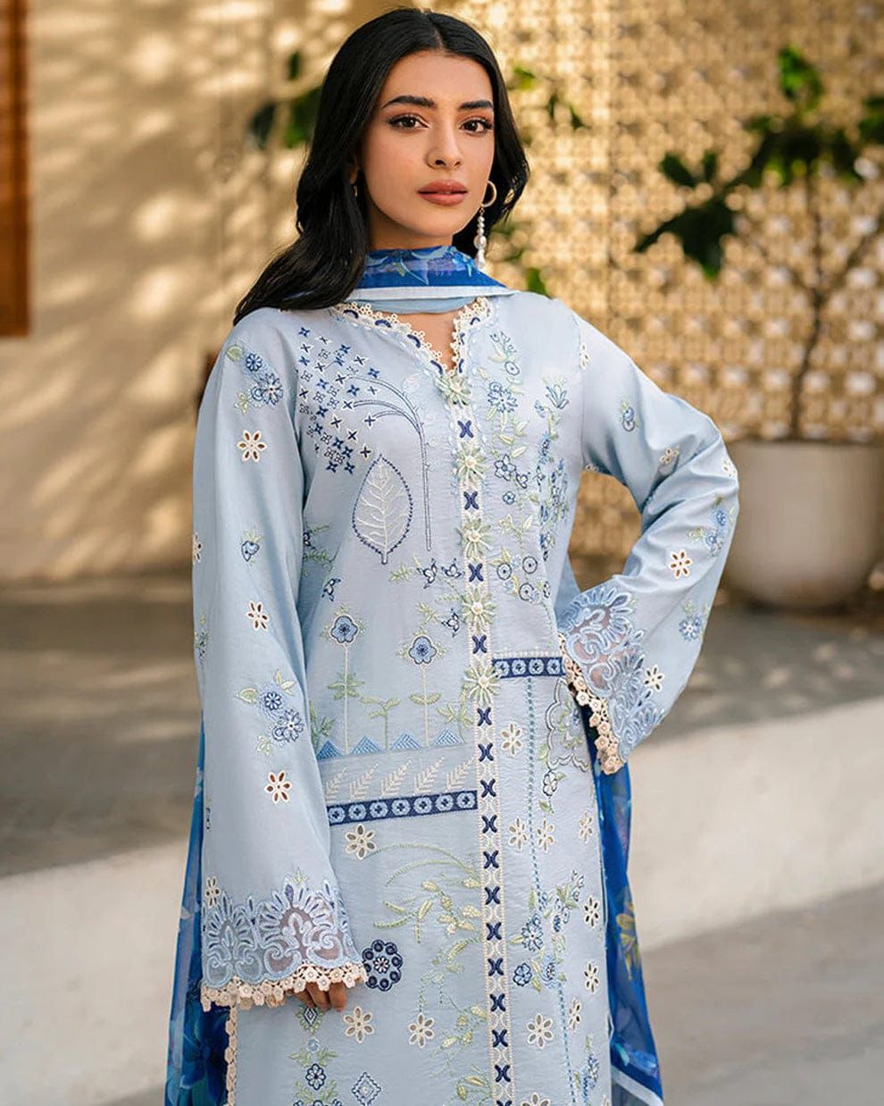ROHENAZ - 3PC LAWN EMBROIDERED SHIRT WITH KHADDI NET DUPATTA AND TROUSER -DPC-4178