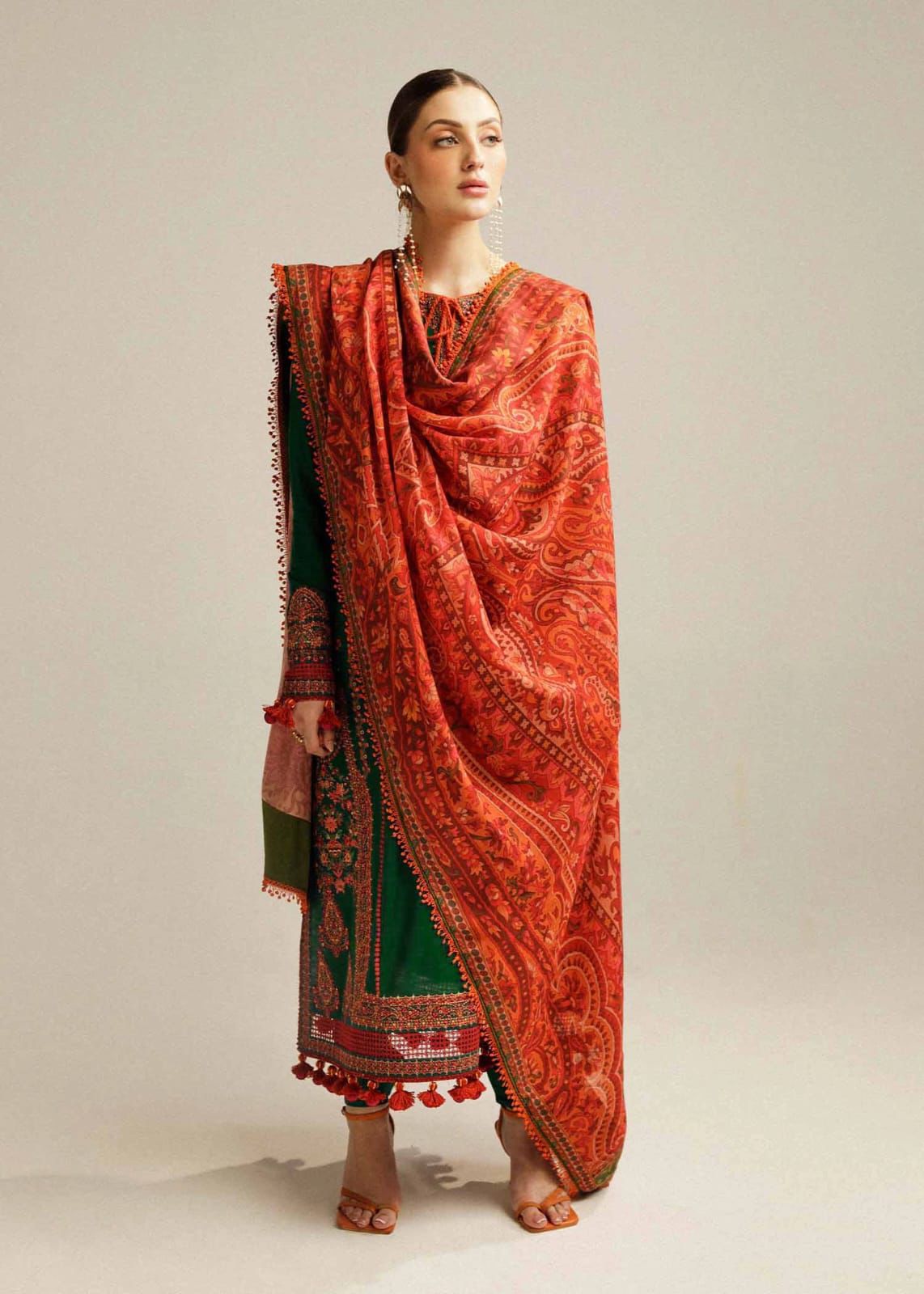 HUSSAIN REHAR- 3PC LAWN HEAVY EMBROIDERED SHIRT WITH JACQUARD EMBROIDERED DUPATTA AND TROUSER-DPC-3698