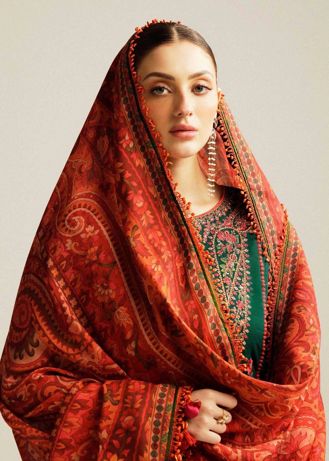 HUSSAIN REHAR- 3PC LAWN HEAVY EMBROIDERED SHIRT WITH JACQUARD EMBROIDERED DUPATTA AND TROUSER-DPC-3698