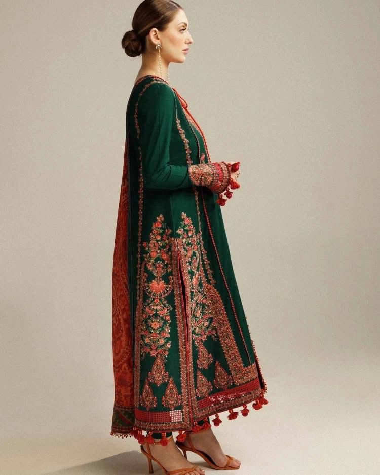 HUSSAIN REHAR- 3PC LAWN HEAVY EMBROIDERED SHIRT WITH JACQUARD EMBROIDERED DUPATTA AND TROUSER-DPC-3698