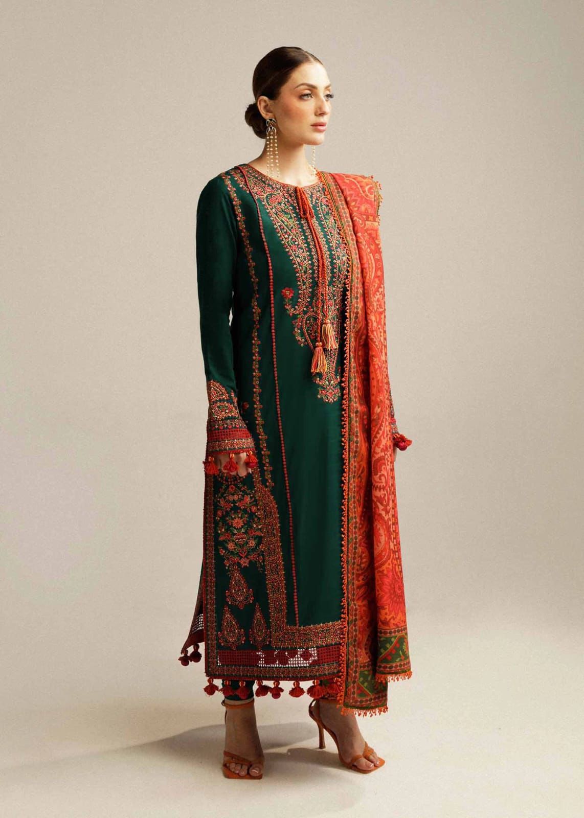 HUSSAIN REHAR- 3PC LAWN HEAVY EMBROIDERED SHIRT WITH JACQUARD EMBROIDERED DUPATTA AND TROUSER-DPC-3698