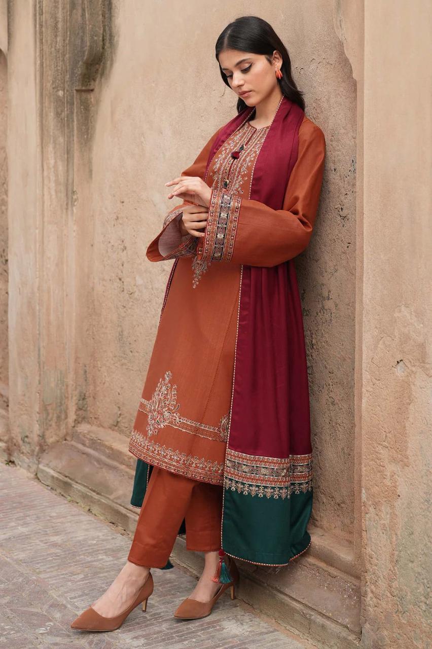 JAZMIN- 3PC LAWN EMBROIDERED SHIRT WITH JACQUARD PRINTED DUPATTA AND TROUSER-DPC-3491