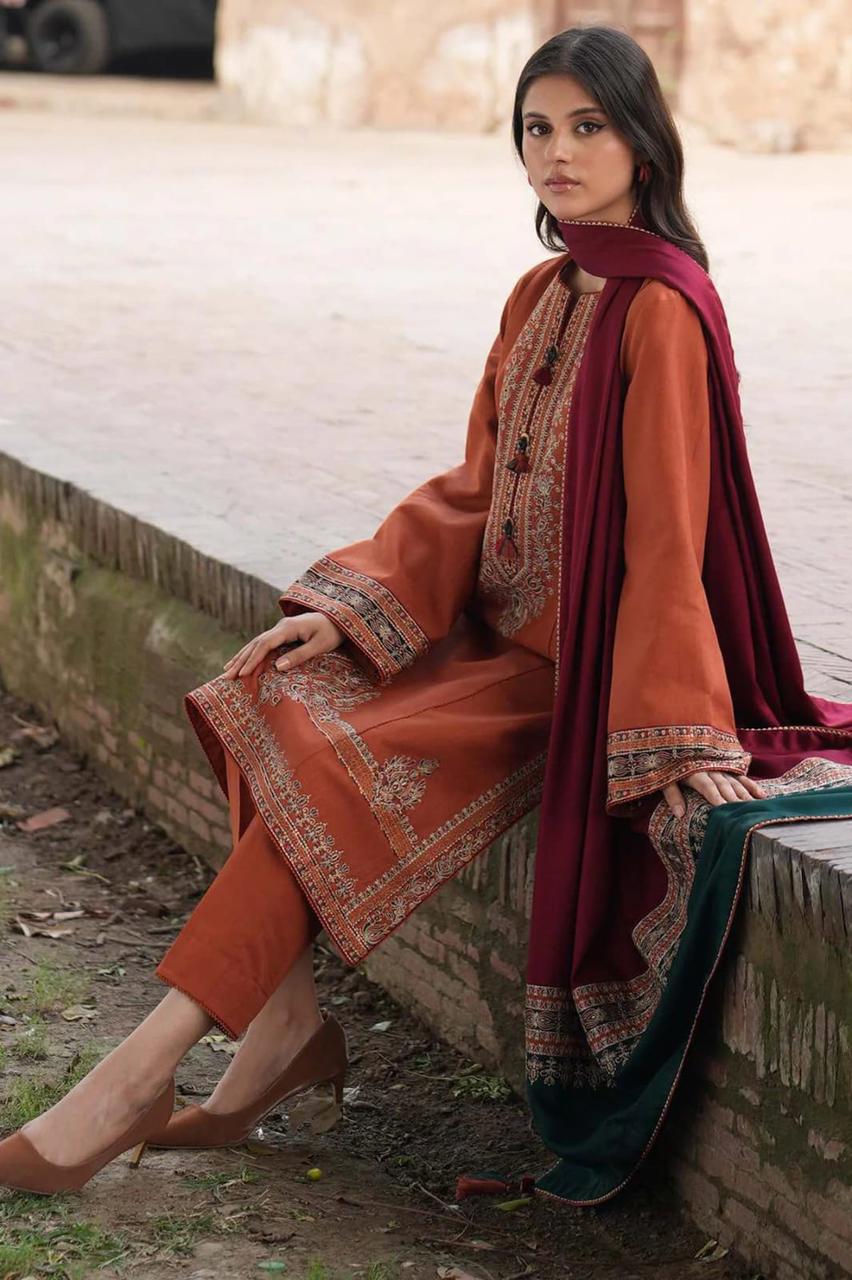 JAZMIN- 3PC LAWN EMBROIDERED SHIRT WITH JACQUARD PRINTED DUPATTA AND TROUSER-DPC-3491