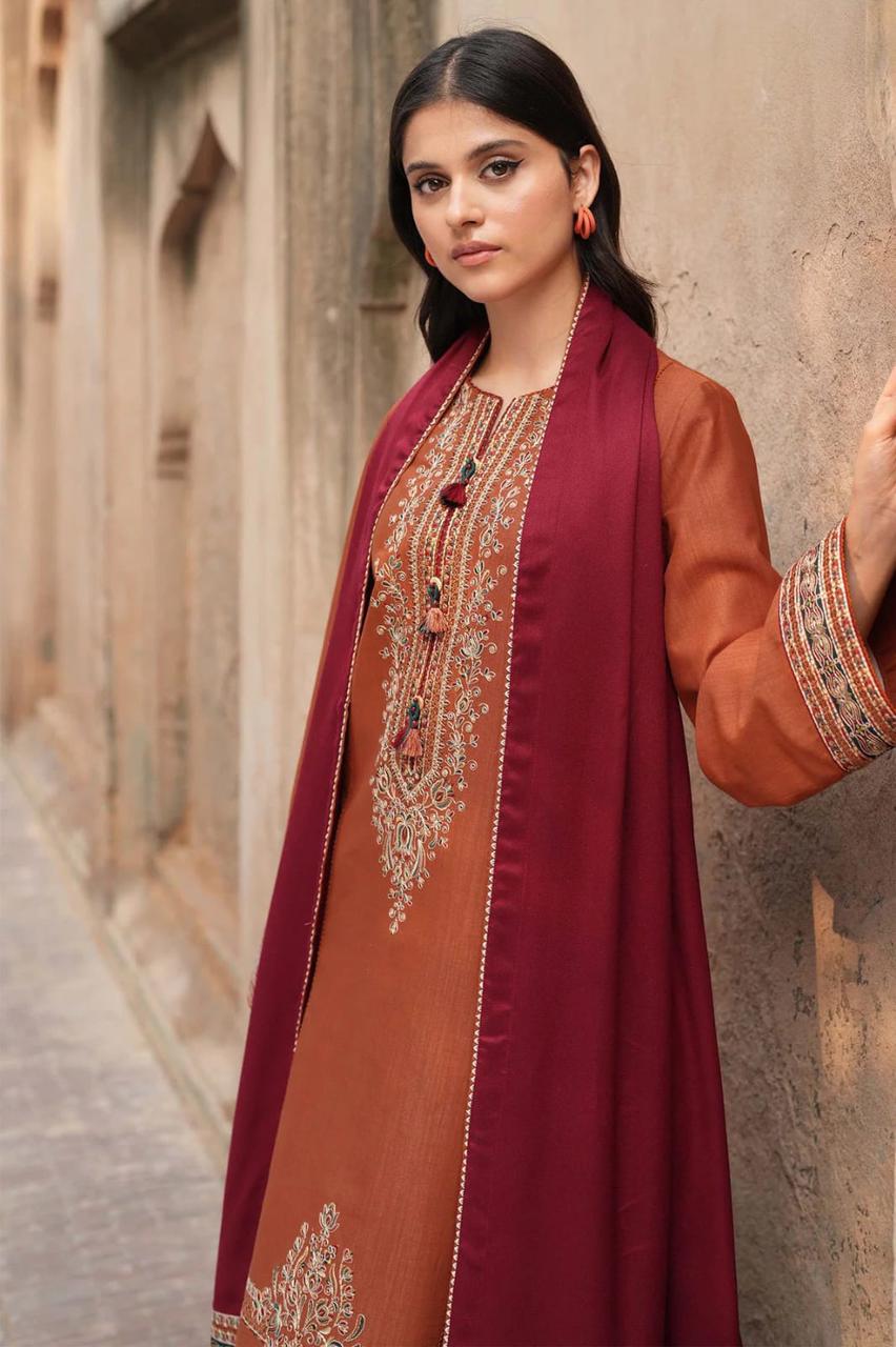 JAZMIN- 3PC LAWN EMBROIDERED SHIRT WITH JACQUARD PRINTED DUPATTA AND TROUSER-DPC-3491