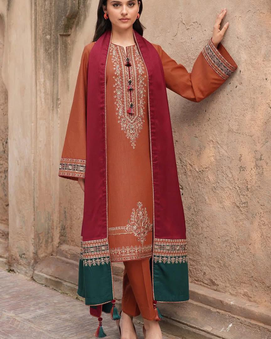 JAZMIN- 3PC LAWN EMBROIDERED SHIRT WITH JACQUARD PRINTED DUPATTA AND TROUSER-DPC-3491