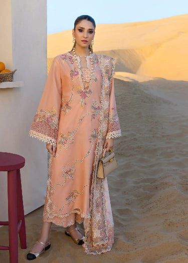 CRIMSON- 3PC LAWN EMBROIDERED SHIRT WITH SLUB MUNAAR DUPATTA AND TROUSER-DPC-4249