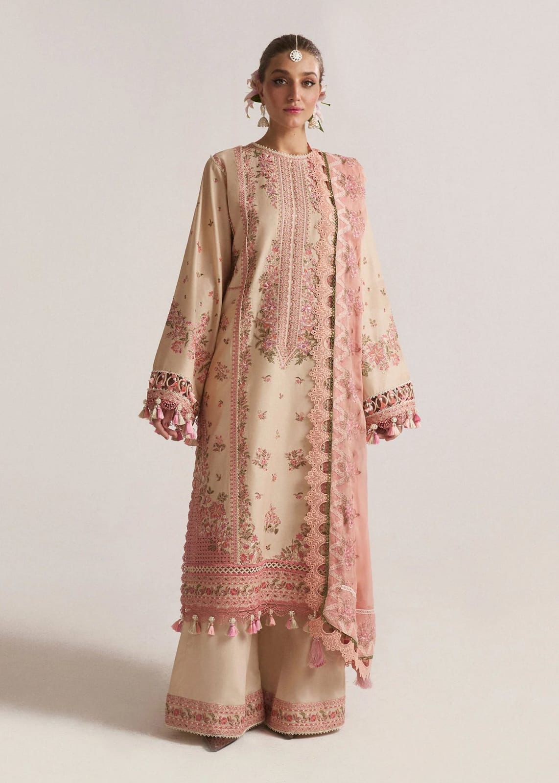 ‎HUSSAIN REHAR- 3PC LAWN HEAVY EMBROIDERED SHIRT WITH KHADDI NET EMBROIDERED DUPATTA AND TROUSER-DPC-2871
