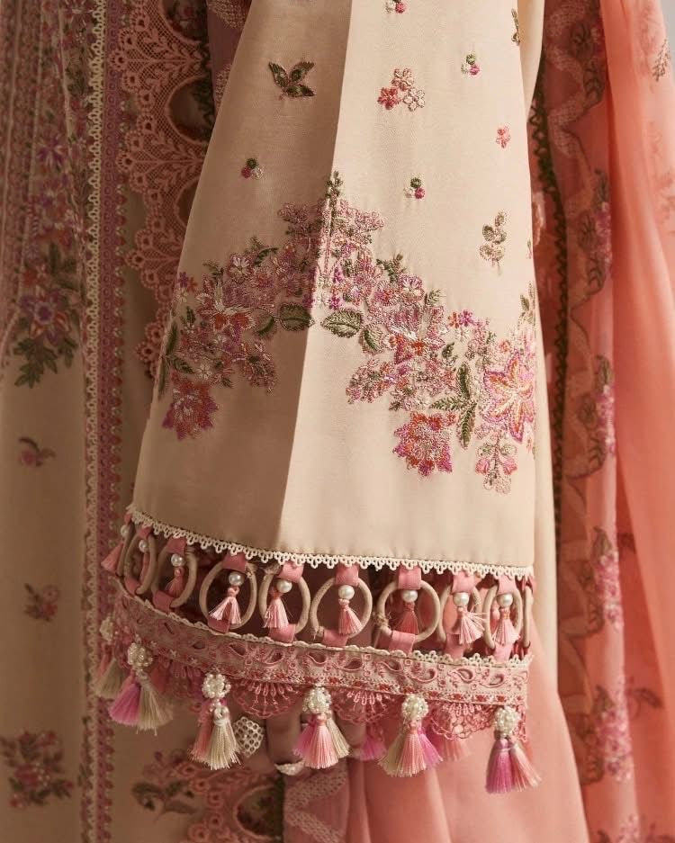‎HUSSAIN REHAR- 3PC LAWN HEAVY EMBROIDERED SHIRT WITH KHADDI NET EMBROIDERED DUPATTA AND TROUSER-DPC-2871