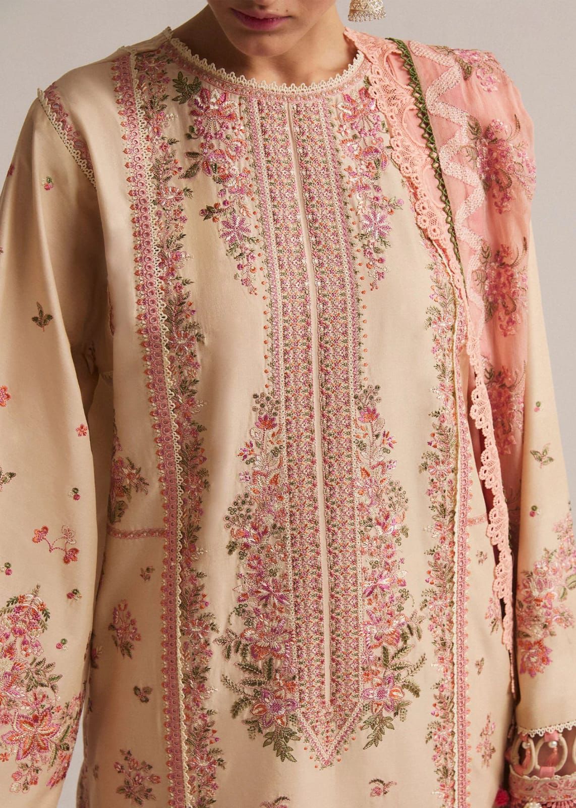‎HUSSAIN REHAR- 3PC LAWN HEAVY EMBROIDERED SHIRT WITH KHADDI NET EMBROIDERED DUPATTA AND TROUSER-DPC-2871