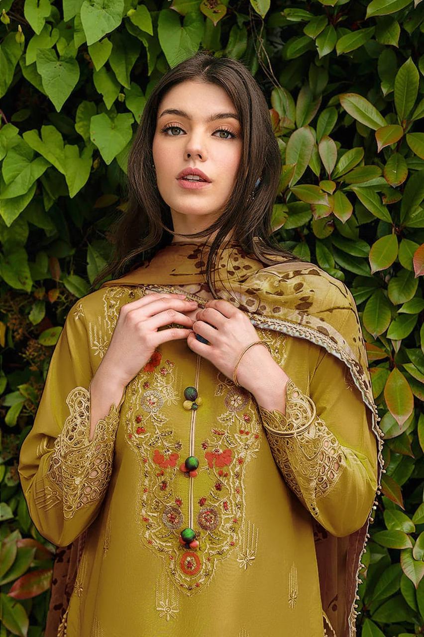 ‎MUSHQ- 3PC LAWN EMBROIDERED SHIRT WITH SLUB MUNNAR PRINTED DUPATTA AND TROUSER-DPC-3784