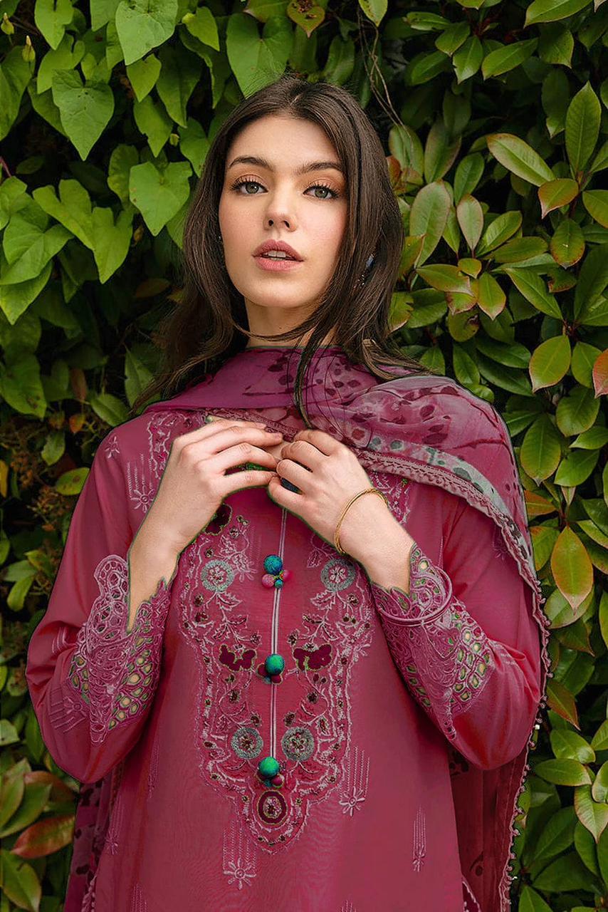 ‎MUSHQ- 3PC LAWN EMBROIDERED SHIRT WITH SLUB MUNNAR PRINTED DUPATTA AND TROUSER-DPC-3784