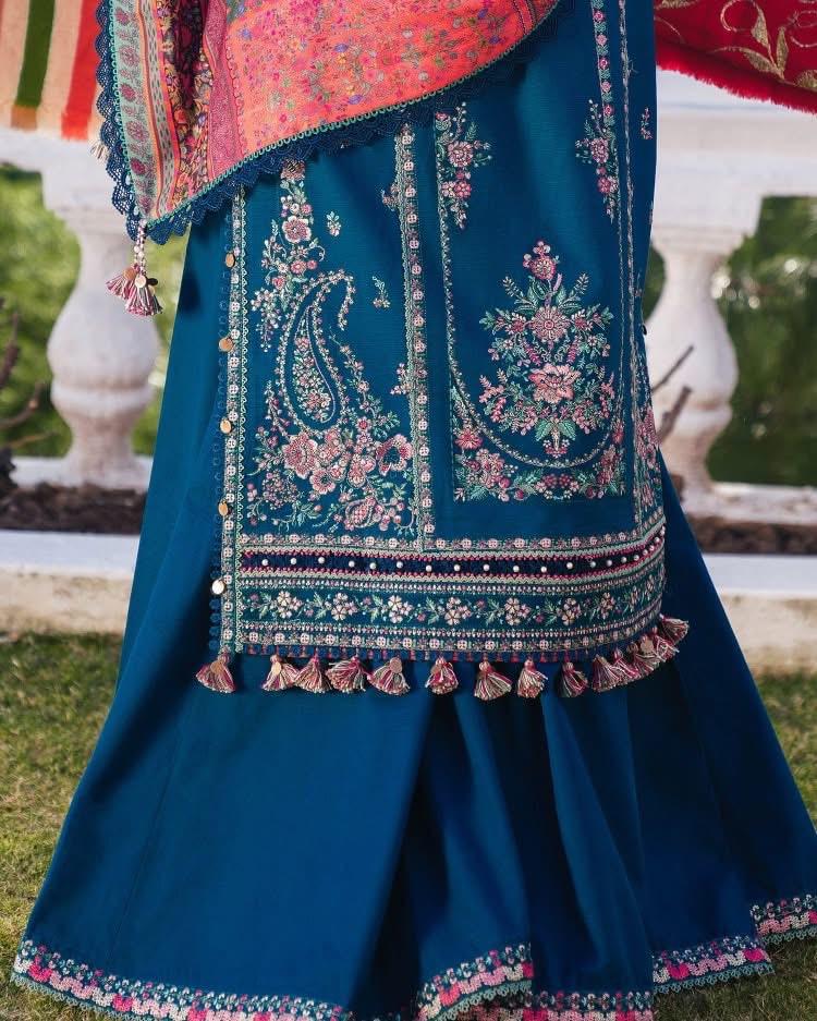 ‎HUSSAIN REHAR- 3PC LAWN EMBROIDERED SHIRT WITH SLUB MUNAAR DUPATTA AND TROUSER-DPC-2459