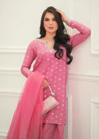 FAIZA FAISAL- 3PC LAWN EMBROIDERED SHIRT WITH ORGANZA EMBROIDERED DUPATTA AND EMB TROUSER-DPC-3372