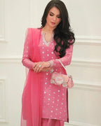 FAIZA FAISAL- 3PC LAWN EMBROIDERED SHIRT WITH ORGANZA EMBROIDERED DUPATTA AND EMB TROUSER-DPC-3372