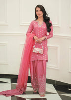 FAIZA FAISAL- 3PC LAWN EMBROIDERED SHIRT WITH ORGANZA EMBROIDERED DUPATTA AND EMB TROUSER-DPC-3372