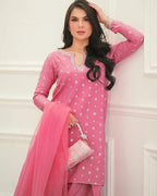 FAIZA FAISAL- 3PC LAWN EMBROIDERED SHIRT WITH ORGANZA EMBROIDERED DUPATTA AND EMB TROUSER-DPC-3372