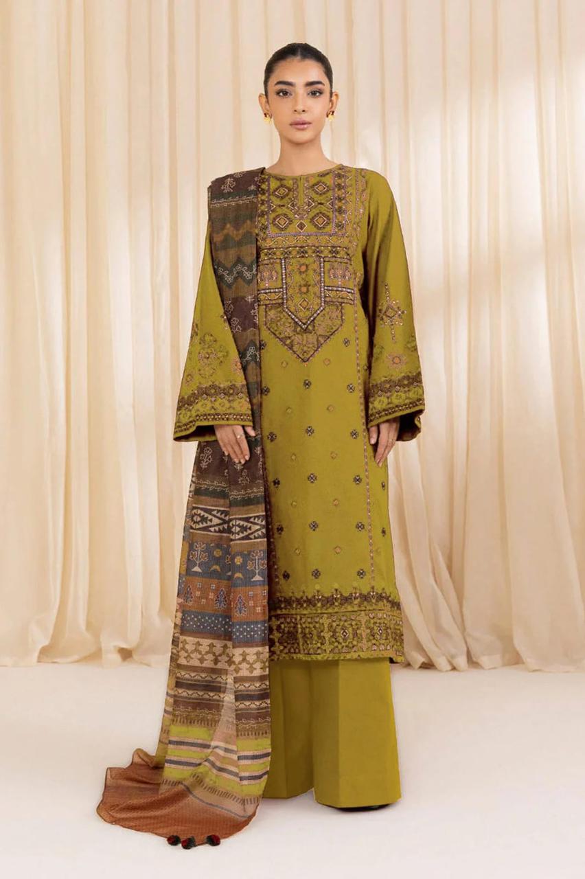 SAPPHIRE- 3PC LAWN EMBROIDERED SHIRT WITH SLUB MUNAAR DUPATTA AND TROUSER-DPC-3487