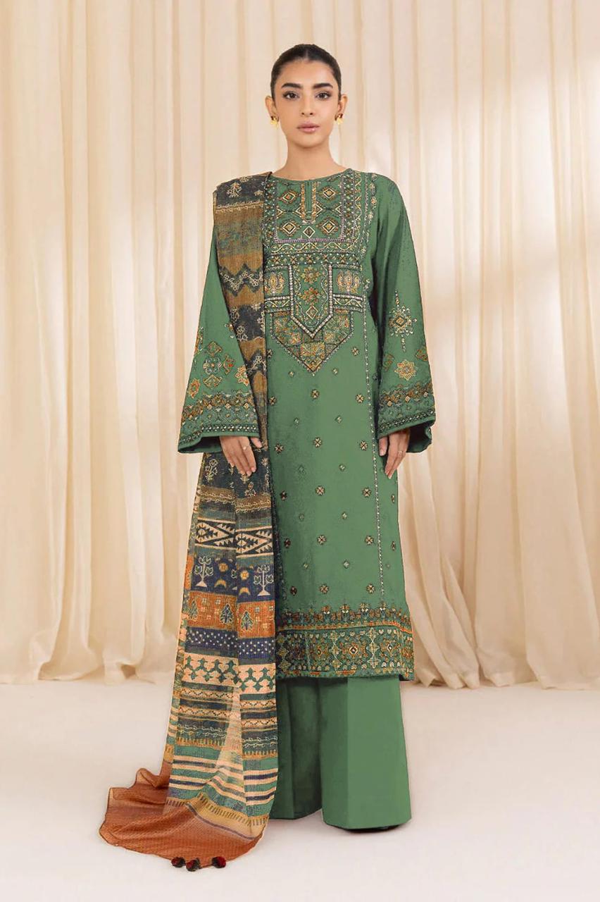SAPPHIRE- 3PC LAWN EMBROIDERED SHIRT WITH SLUB MUNAAR DUPATTA AND TROUSER-DPC-3488