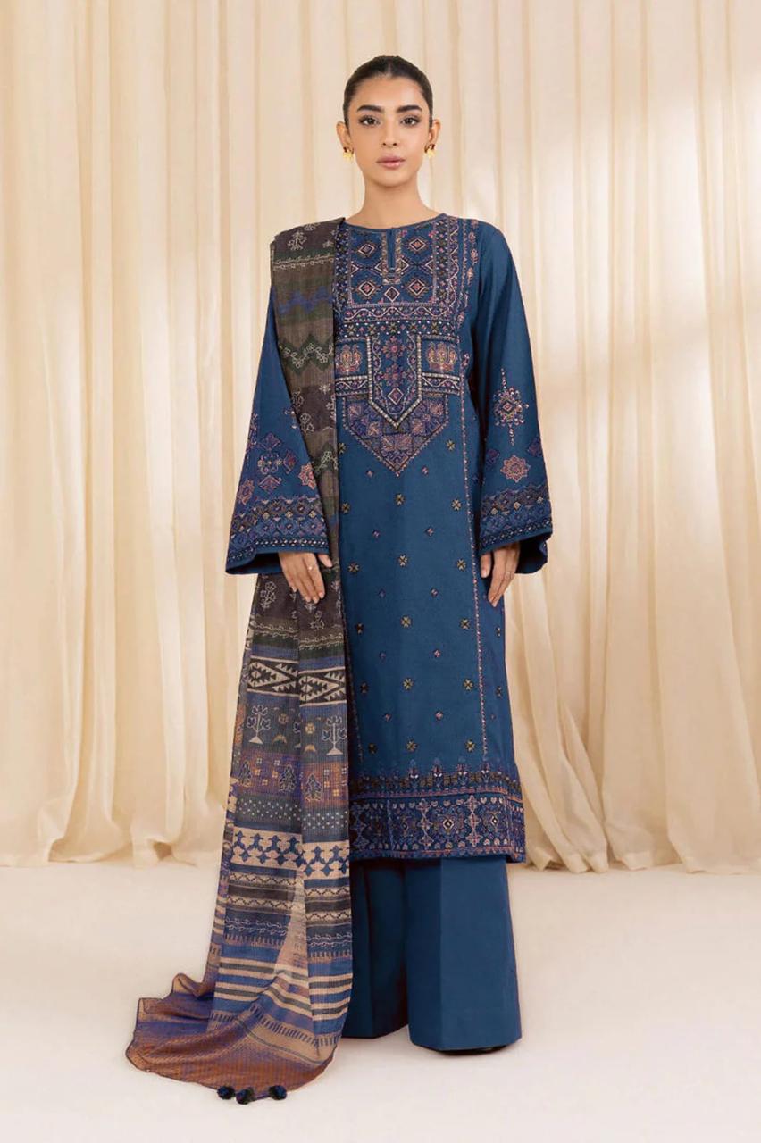 SAPPHIRE- 3PC LAWN EMBROIDERED SHIRT WITH SLUB MUNAAR DUPATTA AND TROUSER-DPC-3486