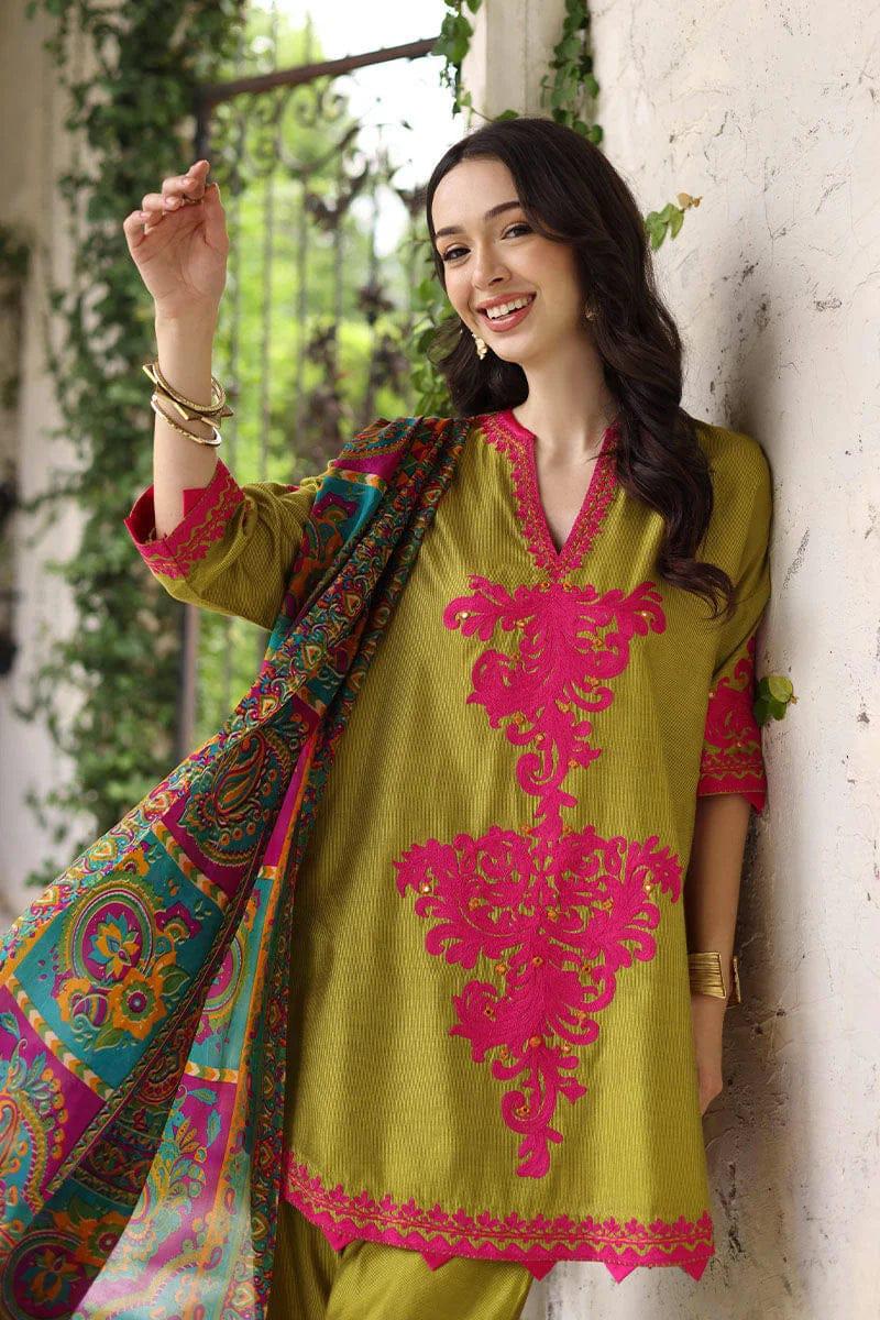 AISHA IMRAN- 3PC LAWN EMBROIDERED SHIRT WITH PRINTED CHIFFON DUPATTA AND  TROUSER-DPC-3878