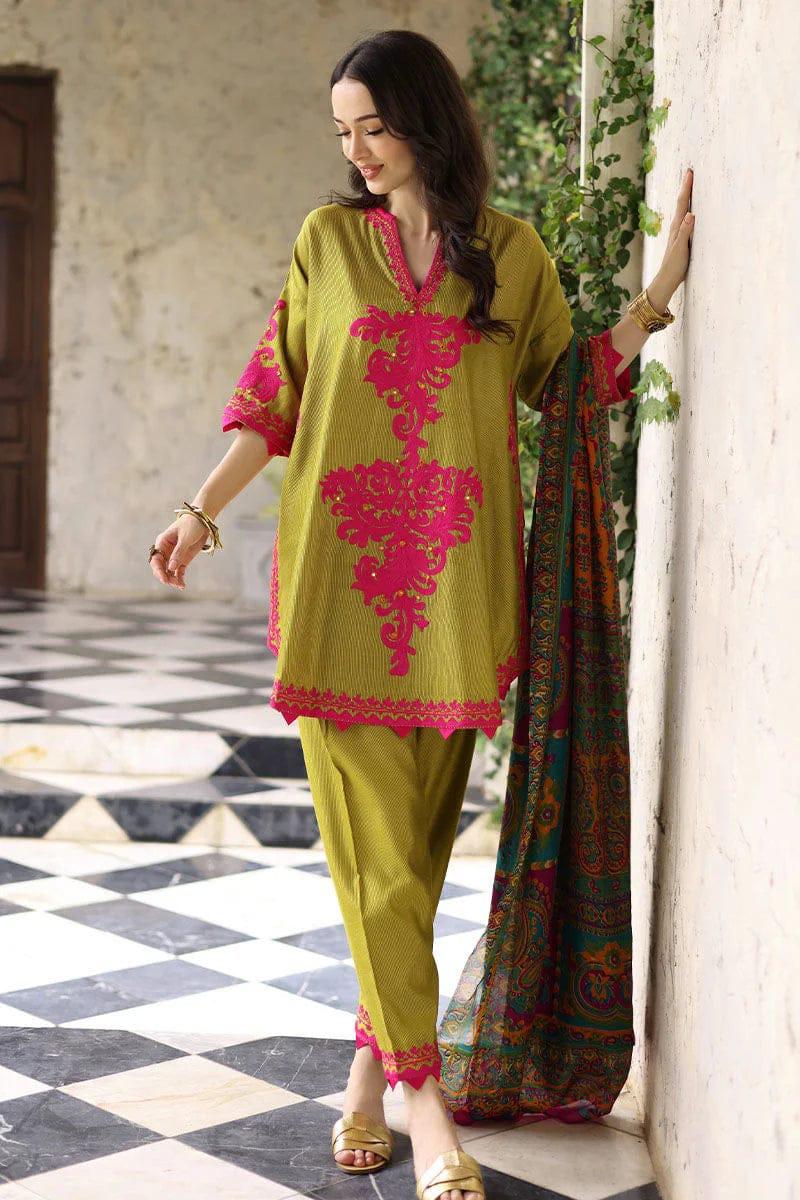 AISHA IMRAN- 3PC LAWN EMBROIDERED SHIRT WITH PRINTED CHIFFON DUPATTA AND  TROUSER-DPC-3878