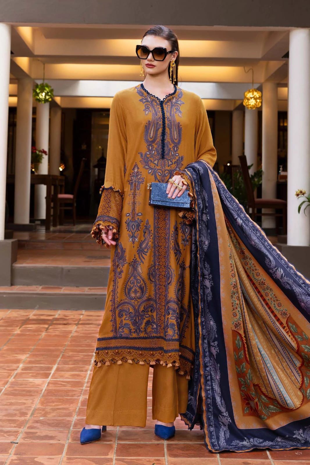 MARIA B- 3PC LAWN EMBROIDERED SHIRT WITH SLUB MUNAAR DUPATTA AND TROUSER-DPC-3562