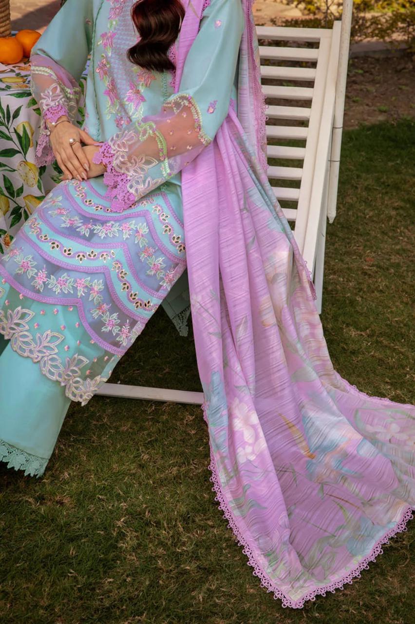 RANG RASIYA- 3PC LAWN EMBROIDERED SHIRT WITH SLUB MUNAAR DUPATTA AND TROUSER-DPC-3623