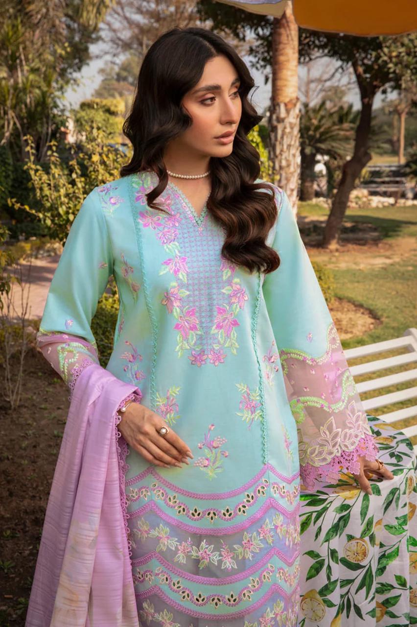 RANG RASIYA- 3PC LAWN EMBROIDERED SHIRT WITH SLUB MUNAAR DUPATTA AND TROUSER-DPC-3623