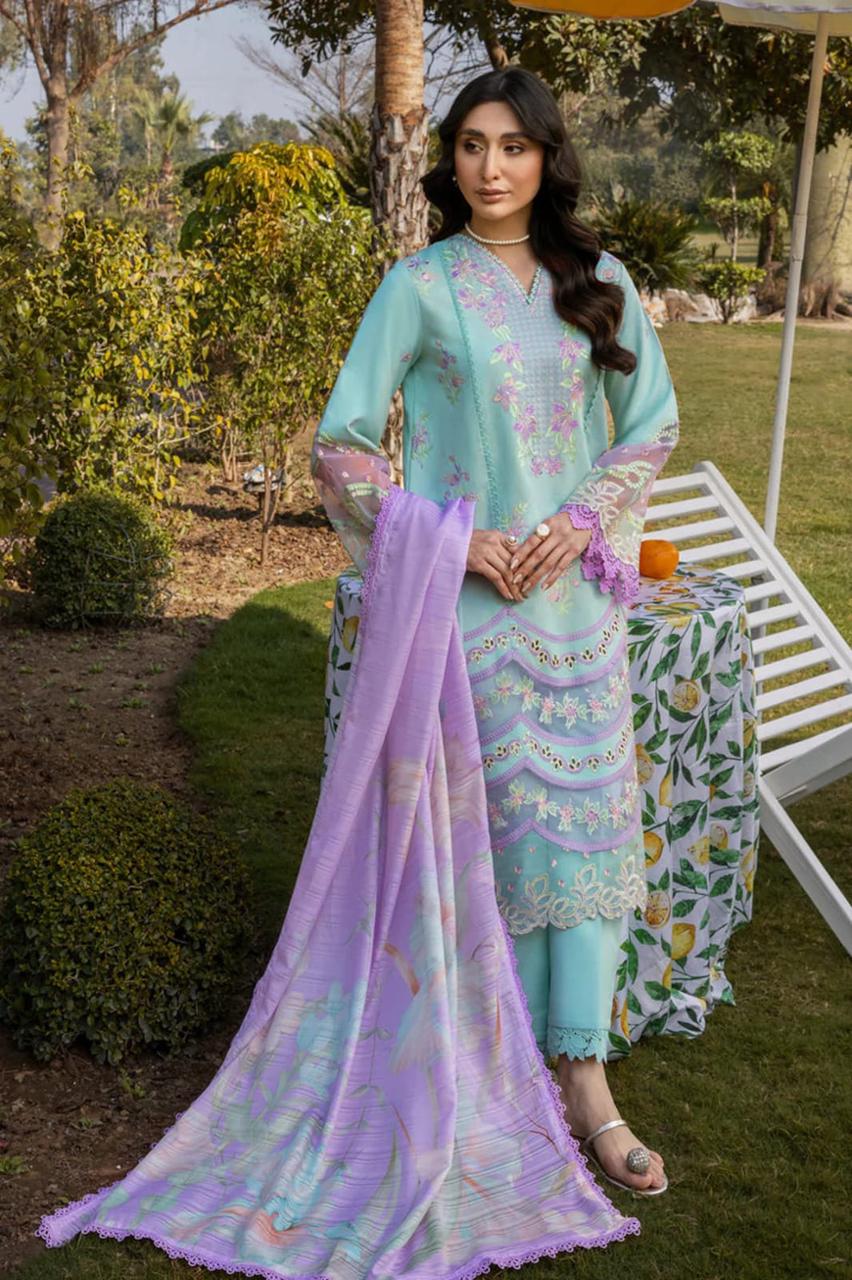 RANG RASIYA- 3PC LAWN EMBROIDERED SHIRT WITH SLUB MUNAAR DUPATTA AND TROUSER-DPC-3623