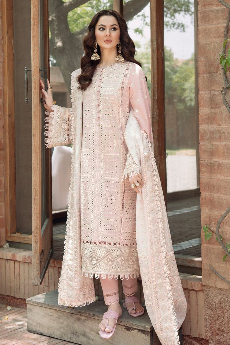 ‎JAZMIN-3PC LAWN CHIKANKARI EMBROIDERED SHIRT WITH KHADDI NET EMB DUPATTA AND TROUSER -DPC-4552