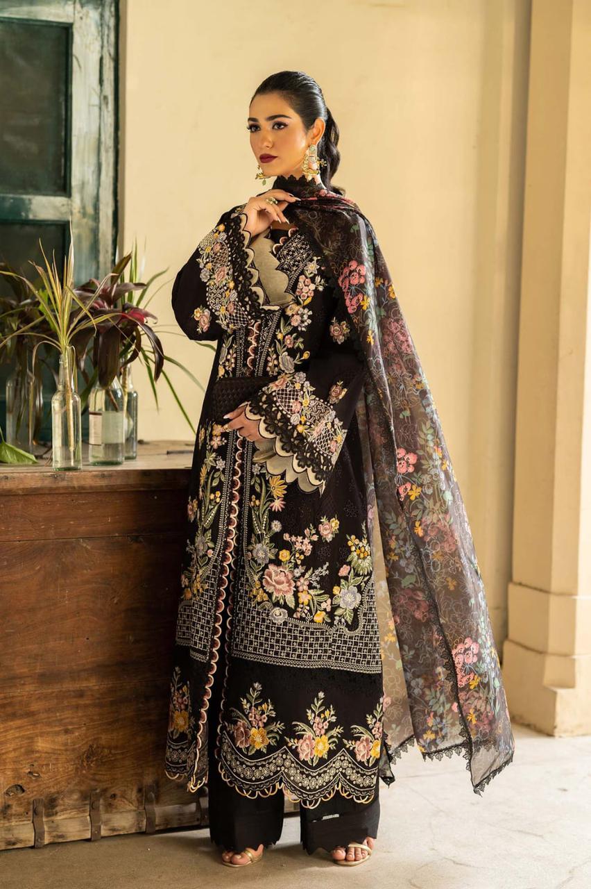 HUSSAIN REHAR-3PC LAWN EMBROIDERED SHIRT WITH CHIFFON PRINTED DUPATTA AND TROUSER-DPC-4702