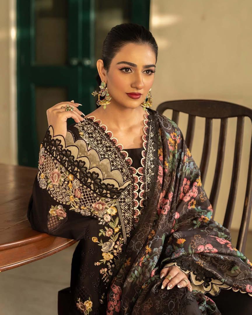 HUSSAIN REHAR-3PC LAWN EMBROIDERED SHIRT WITH CHIFFON PRINTED DUPATTA AND TROUSER-DPC-4702