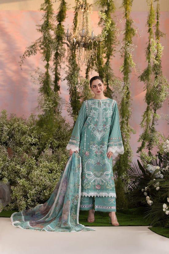 SOBIA NAZIR-3PC LAWN CHIKAN EMBROIDERED SHIRT WITH CHIFFON EMBROIDERED PRINTED DUPATTA AND EMB TROUSER -DPC-4708