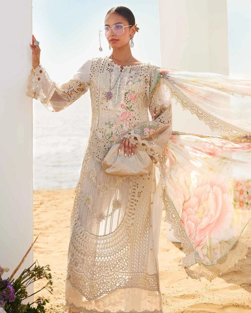 ‎MARIA.B-3PC LAWN CHIKANKARI EMBROIDERED SHIRT WITH KHADDI NET EMB DUPATTA AND TROUSER -DPC-4562