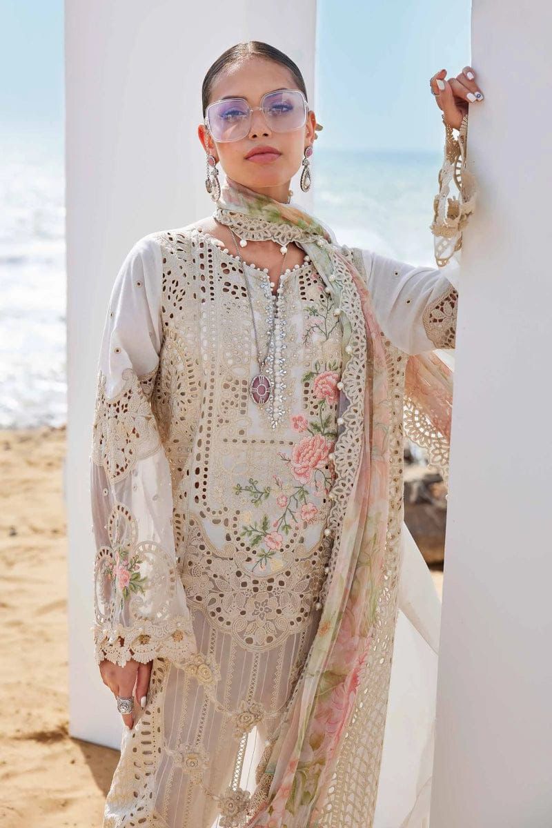 ‎MARIA.B-3PC LAWN CHIKANKARI EMBROIDERED SHIRT WITH KHADDI NET EMB DUPATTA AND TROUSER -DPC-4562
