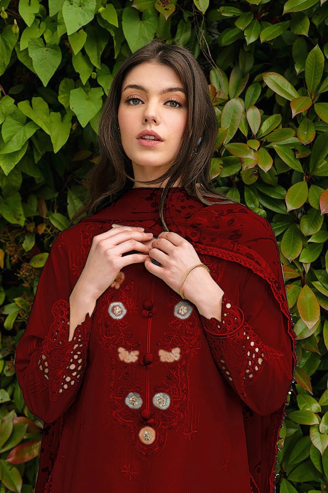 ‎‎‎‎‎MUSHQ- 3PC LAWN EMBROIDERED SHIRT WITH SLUB MUNNAR PRINTED DUPATTA AND TROUSER-DPC-3782