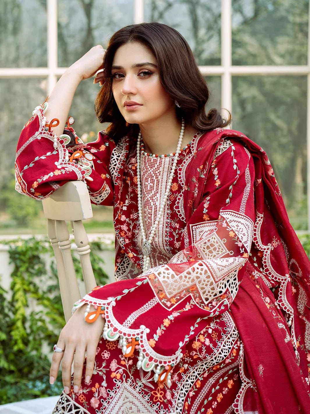 ‎‎‎‎BIN ILYAS- 3PC LAWN HEAVY EMBROIDERED SHIRT WITH KHADDI NET EMBROIDERED DUPATTA AND TROUSER-DPC-3647