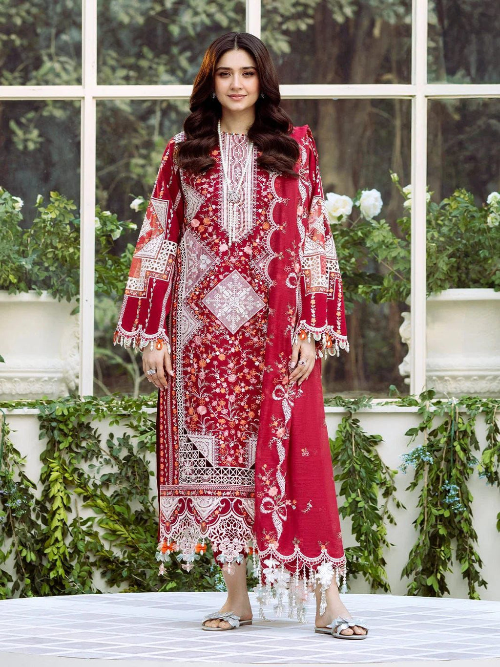 ‎‎‎‎BIN ILYAS- 3PC LAWN HEAVY EMBROIDERED SHIRT WITH KHADDI NET EMBROIDERED DUPATTA AND TROUSER-DPC-3647
