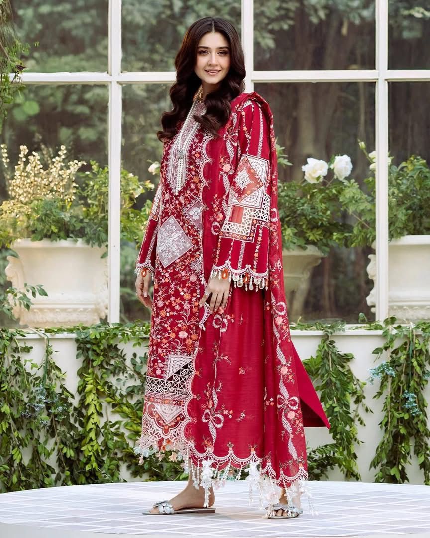 ‎‎‎‎BIN ILYAS- 3PC LAWN HEAVY EMBROIDERED SHIRT WITH KHADDI NET EMBROIDERED DUPATTA AND TROUSER-DPC-3647