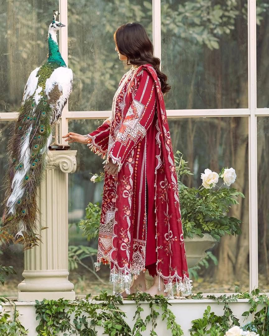 ‎‎‎‎BIN ILYAS- 3PC LAWN HEAVY EMBROIDERED SHIRT WITH KHADDI NET EMBROIDERED DUPATTA AND TROUSER-DPC-3647